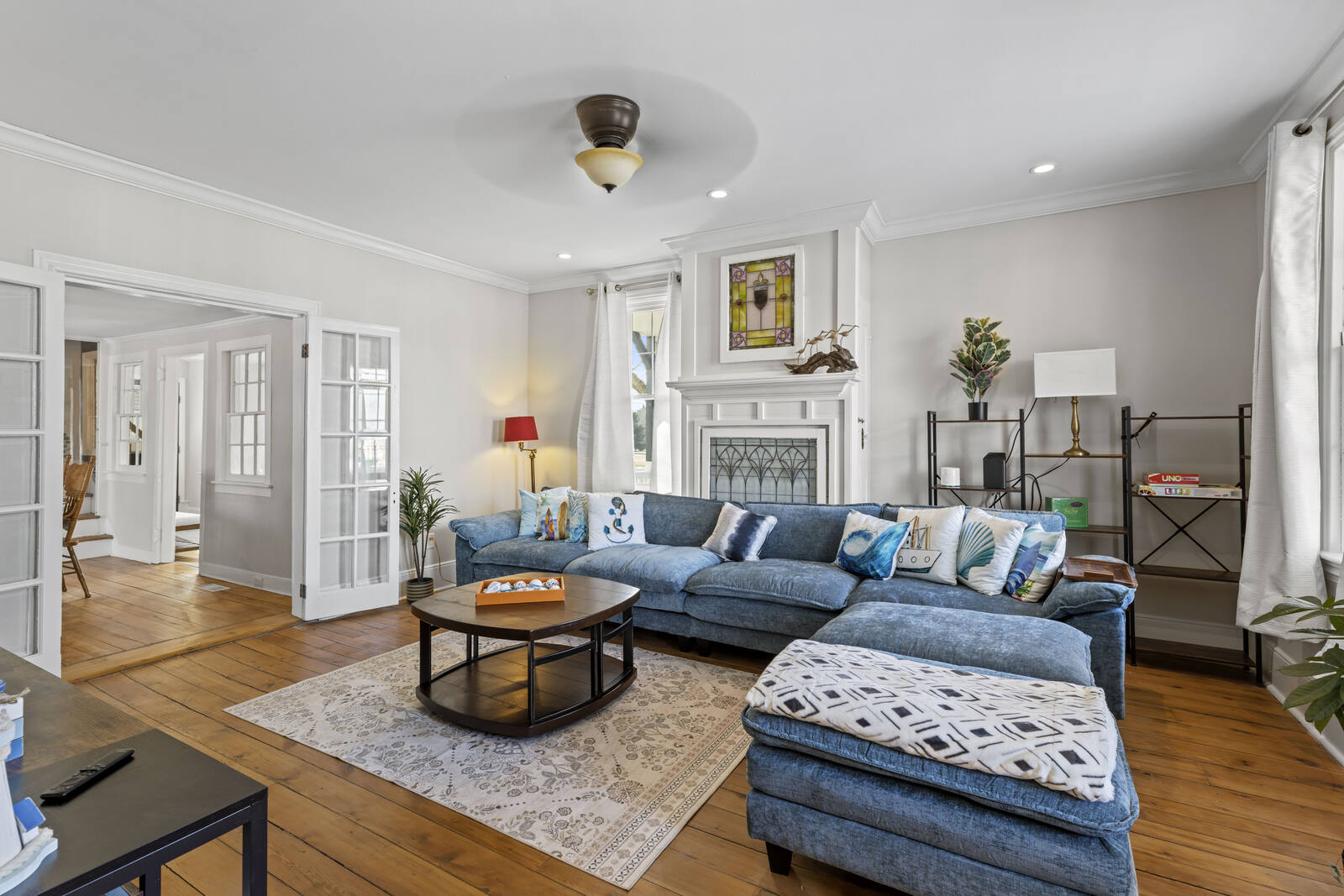 Living room with fireplace and smart TV